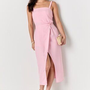 Kayley Light Pink Linen Slit Midi Dress